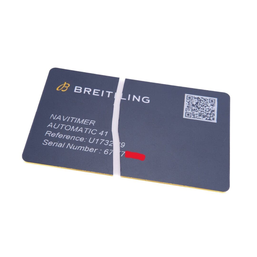 Breitling watch card with QR code.