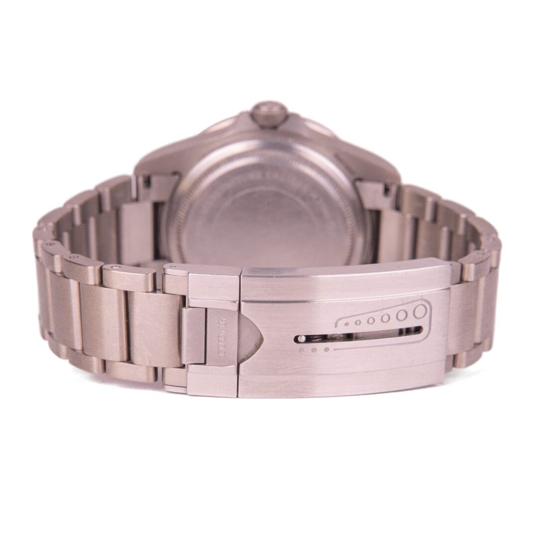 Back view of stainless steel watch bracelet.