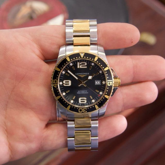 Hand holding a luxury wristwatch.