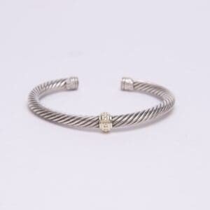 Silver twisted bracelet with gold accent.
