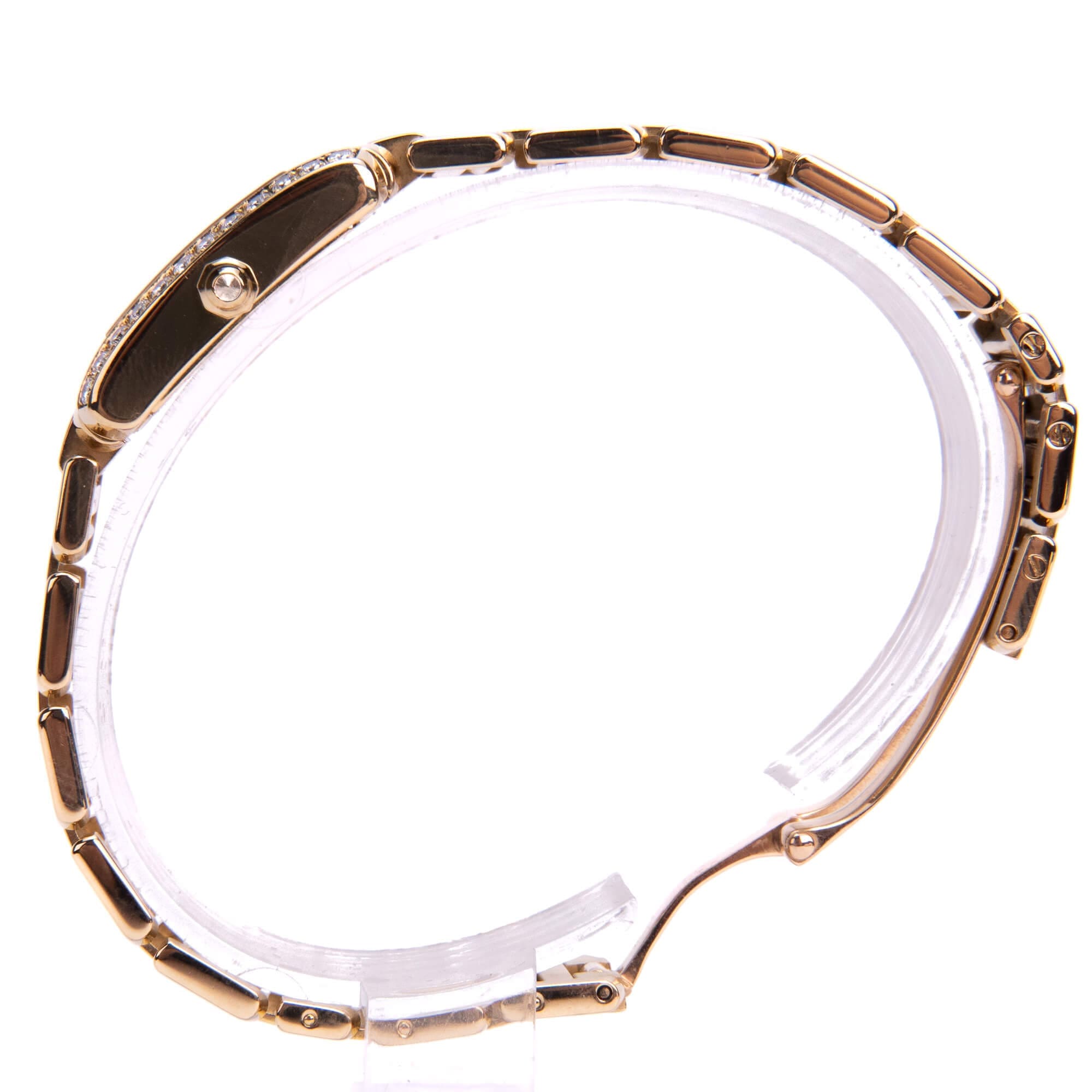 Gold wristwatch with linked bracelet band.