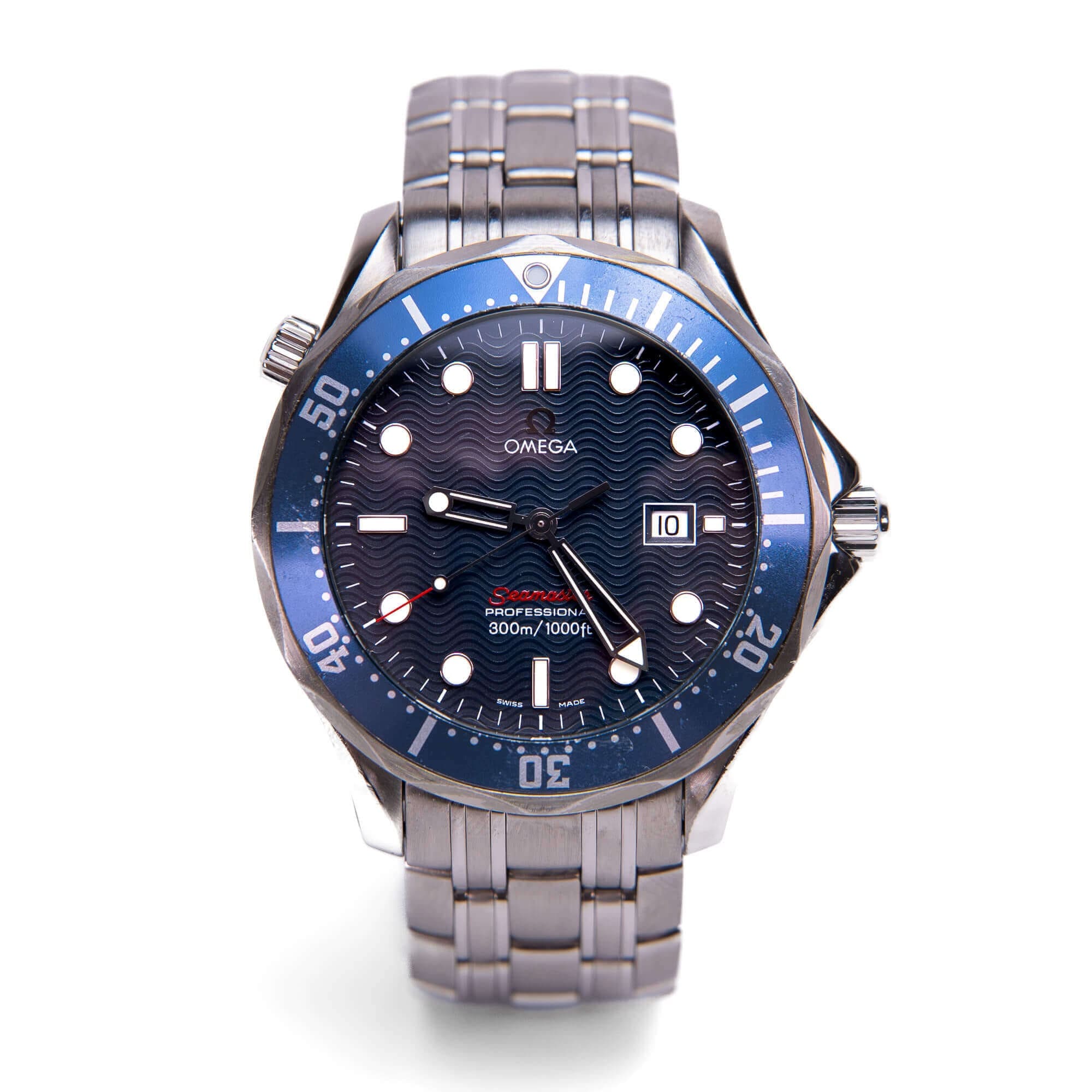 Silver and blue luxury dive watch.