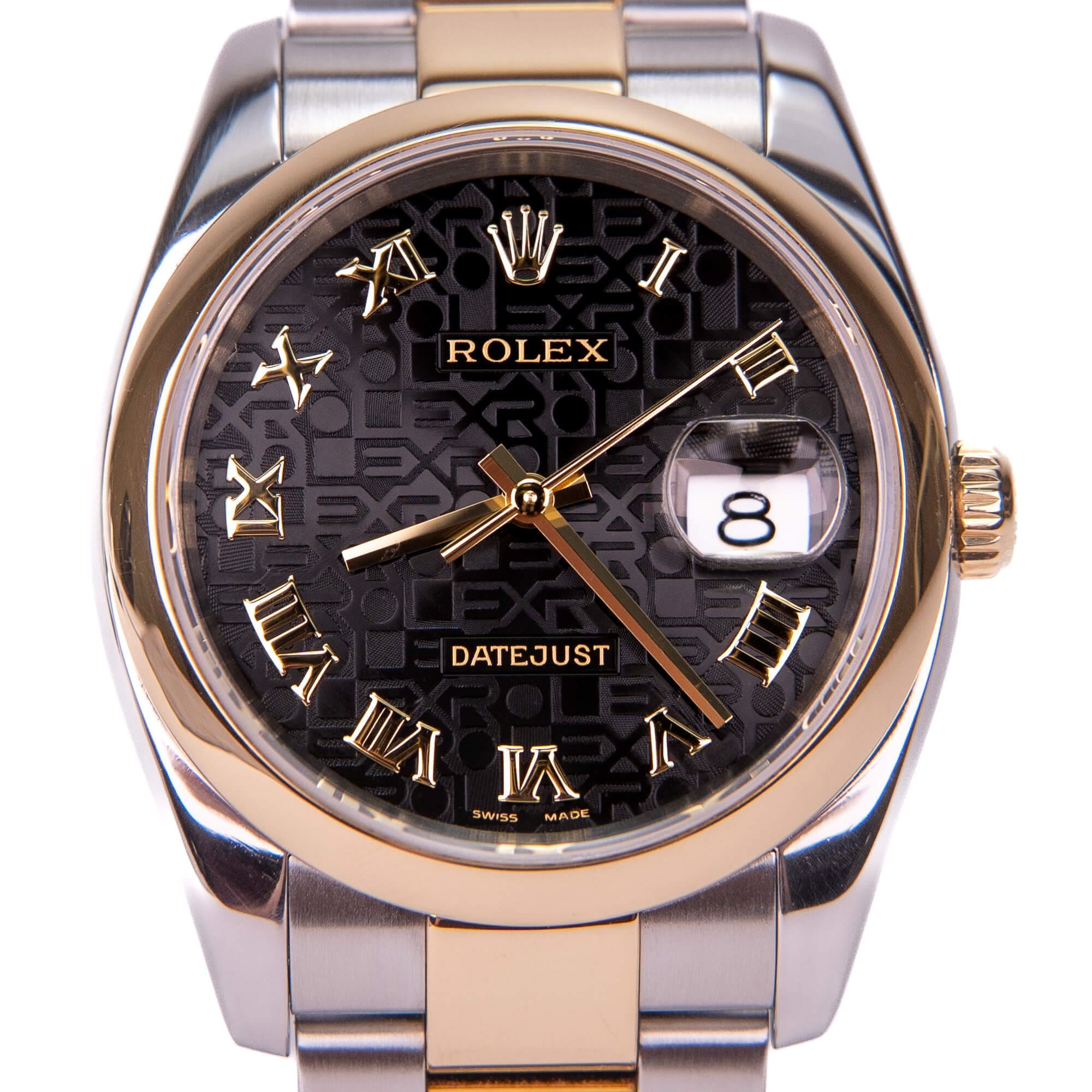 Luxury wristwatch with gold accents and date.