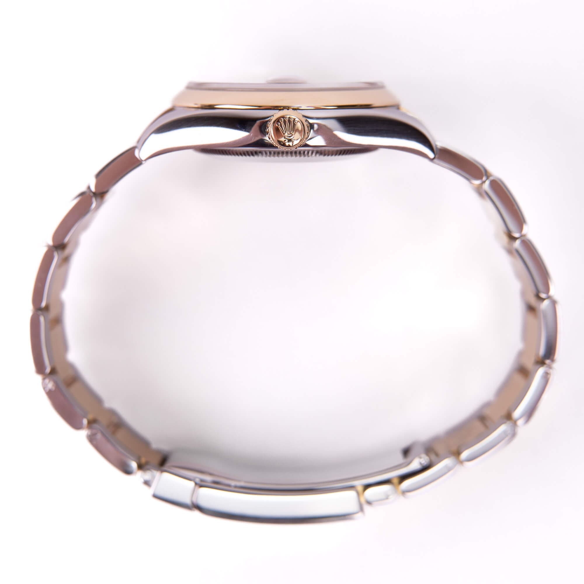 Side view of a luxury wristwatch.