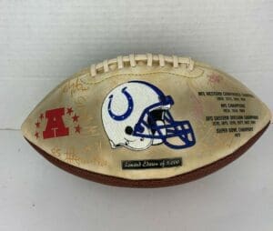 Signed football with Indianapolis Colts logo.
