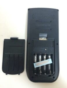 Calculator back with removed battery cover.