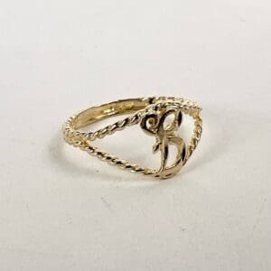 Gold ring with twisted band design.